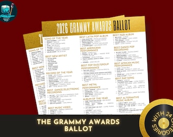 2026 Grammy Awards Stimmzettel | Party Spiel mit Musik zum Ausdrucken (Instant Download)