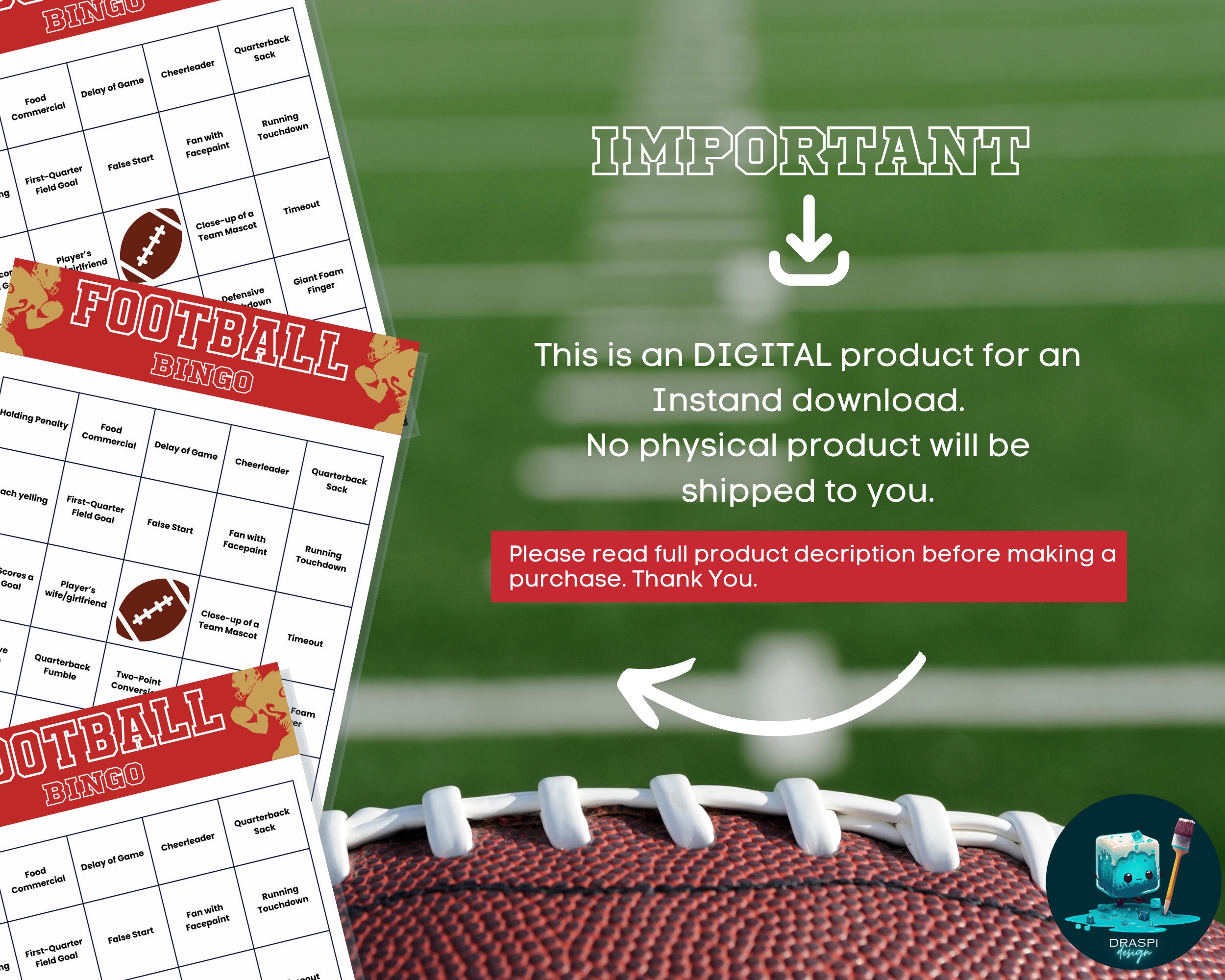 Football BINGO Game Super Bowl Bingo Fun Game for Adults Party