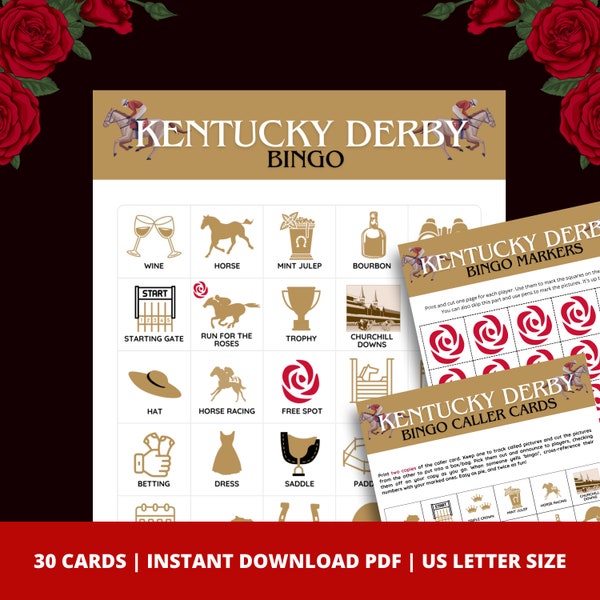 Kentucky Derby BINGO Game | Fun Game for Adults | Party Printable | 2024 Kentucky Derby | Horse Racing Bingo | Instant Download