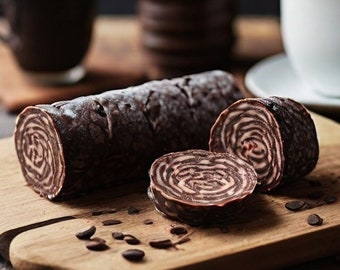 Chocolate coffee roll Coffee-chocolate dessert Dark chocolate Roll with nuts Quality coffee Coffee flavor Classic Italian dessert