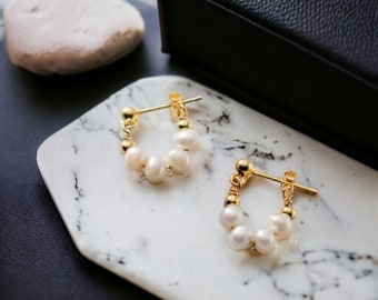 Pearl Earrings, Baroque Pearl, Natural Pearl, Hoop Earrings, Perfect Gift