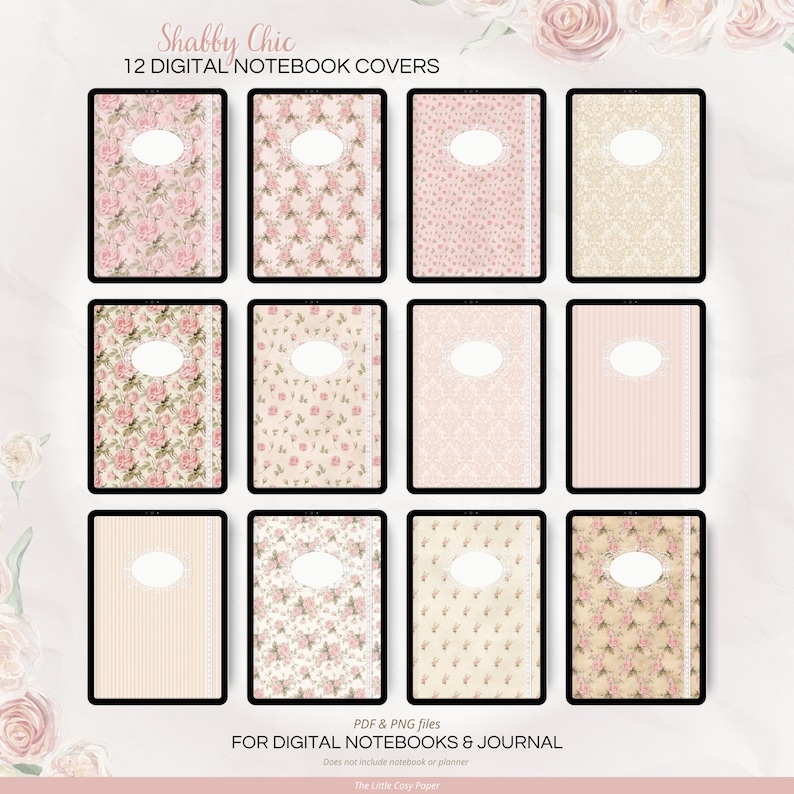 Digital Notebook Covers | Goodnotes | Notability | 12 Aesthetic Shabby ...