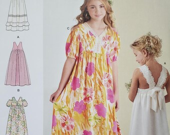 Uncut Simplicity 8352 Child's and Girls' Dress with Bodice and Skirt Variations Sewing Pattern | Size 3- 6 & Size 7- 14