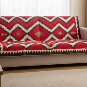 Navajo c.1915 Saddle Blanket Reprint - Authentic Historic Geometric Weaving on Decorative Throw Blanket image 2