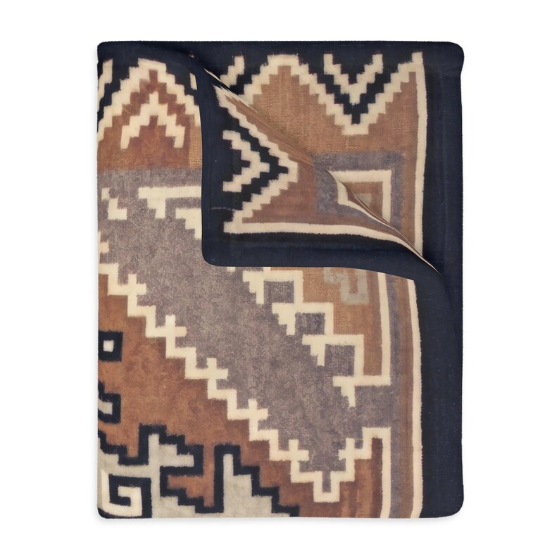 Gold Southwestern Navajo Blanket- Timeless Navajo Artistry, Print on Both Sides Microfiber Fleece Throw, Early 1900s image 9