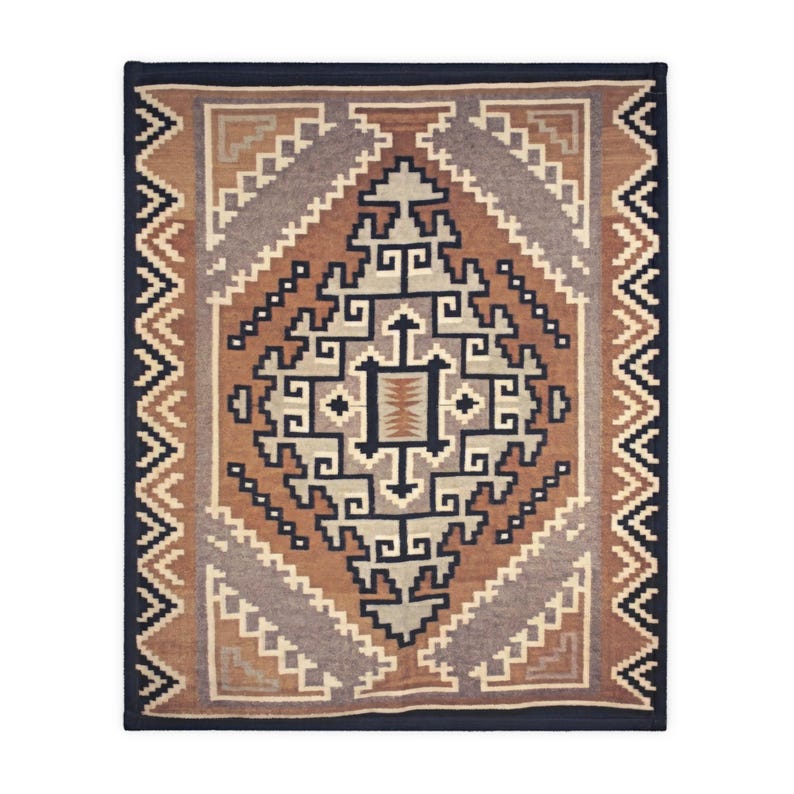 Gold Southwestern Navajo Blanket- Timeless Navajo Artistry, Print on Both Sides Microfiber Fleece Throw, Early 1900s image 8