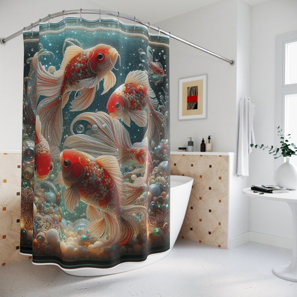 Rideau de douche pour aquarium Goldfish Fish Bowl - Nage sous-marine avec les poissons Illusion d'un bocal à poissons 3D - Luxury homes, luxury rentals, Airbnb