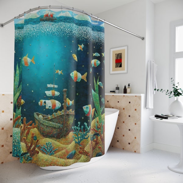 Rideau de douche pour aquarium Fantasy Fishbowl - Illusion de nage sous-marine avec les poissons - luxury homes, luxury rentals, Airbnb