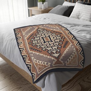 Gold Southwestern Navajo Blanket- Timeless Navajo Artistry, Print on Both Sides Microfiber Fleece Throw, Early 1900s image 5