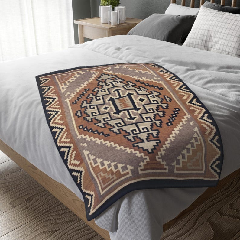 Gold Southwestern Navajo Blanket- Timeless Navajo Artistry, Print on Both Sides Microfiber Fleece Throw, Early 1900s image 5