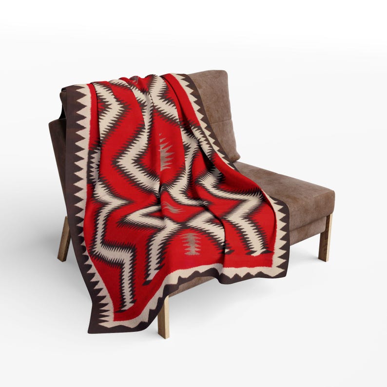Navajo c.1915 Saddle Blanket Reprint - Authentic Historic Geometric Weaving on Decorative Throw Blanket image 6