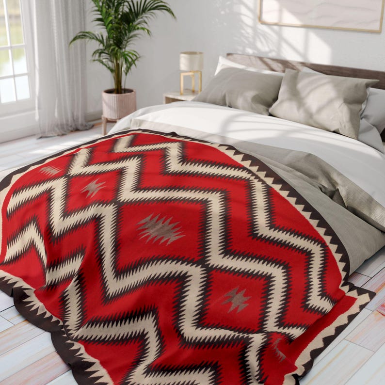 Navajo c.1915 Saddle Blanket Reprint - Authentic Historic Geometric Weaving on Decorative Throw Blanket 60" × 80"