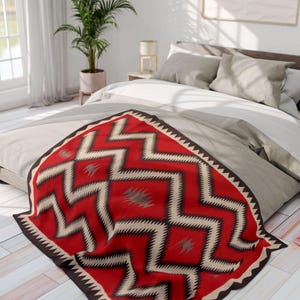 Navajo c.1915 Saddle Blanket Reprint - Authentic Historic Geometric Weaving on Decorative Throw Blanket 50" × 60"