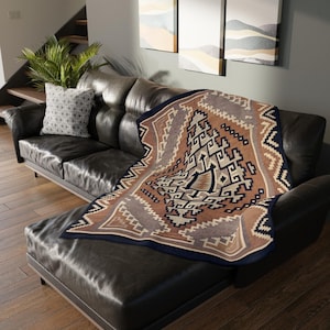 Gold Southwestern Navajo Blanket- Timeless Navajo Artistry, Print on Both Sides Microfiber Fleece Throw, Early 1900s 80" × 60"