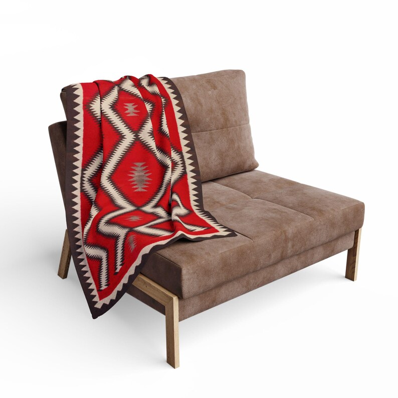 Navajo c.1915 Saddle Blanket Reprint - Authentic Historic Geometric Weaving on Decorative Throw Blanket image 5