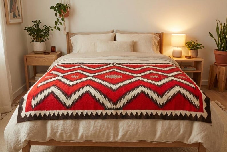 Navajo c.1915 Saddle Blanket Reprint - Authentic Historic Geometric Weaving on Decorative Throw Blanket image 3