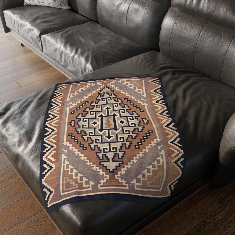 Gold Southwestern Navajo Blanket- Timeless Navajo Artistry, Print on Both Sides Microfiber Fleece Throw, Early 1900s 40" × 30"