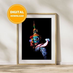 Digital Wall art, Watercolor Prints, Tos-sa-kan, Digital downloads, Thailand dramatic arts, Thailand Cultural, Thai art, Khon Thai,