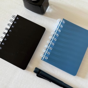 Customizable Mini Spiral Pocket Notebook – 120gsm, 120pgs, Black or Blue Cover With Inner Folder in Blank, Line, Graph, Dot Grid
