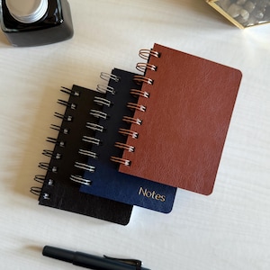 Customizable PU Leather Softcover Notebook - Mini Spiral Bound, Travel-friendly Notebook with Graph, Line, Dot Grid, or Blank Pages