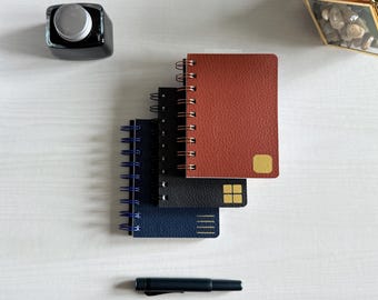 Customizable Faux Leather Softcover Notebook – Mini Spiral Bound Notebook with Graph, Line, Dot, or Blank Pages in Black, Brown, or Blue