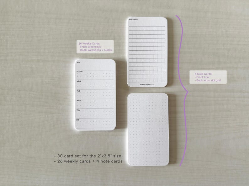 Weekly Pocket Planner Cards With Monday Start - Undated Dot Grid ...