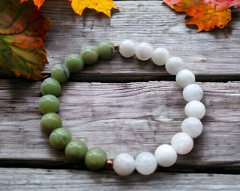 Handgefertigtes Jade & Mondstein Armband • Edelstein Schutz Schmuck