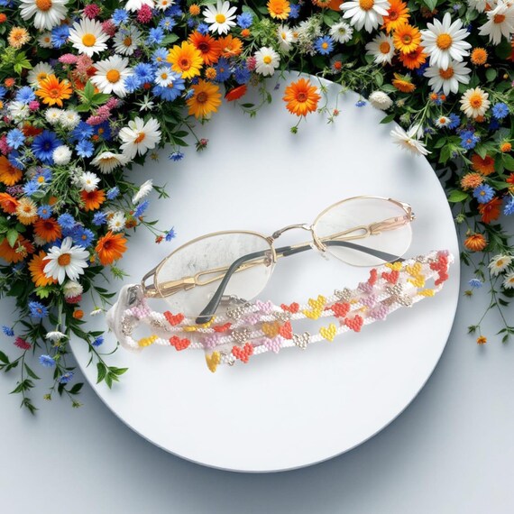 Handmade Beaded Glasses Chain, Colorful Hearts Eyewear  display picture 1