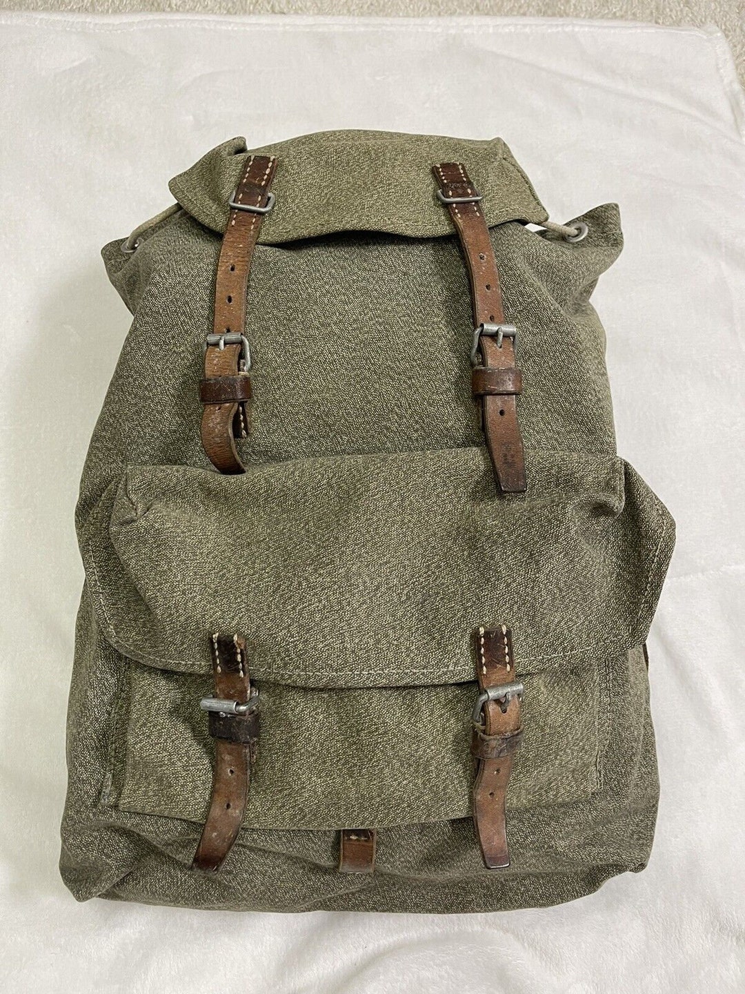 Vintage Swiss Army Military 40s 50s Salt & Pepper Canvas Backpack Bag ...