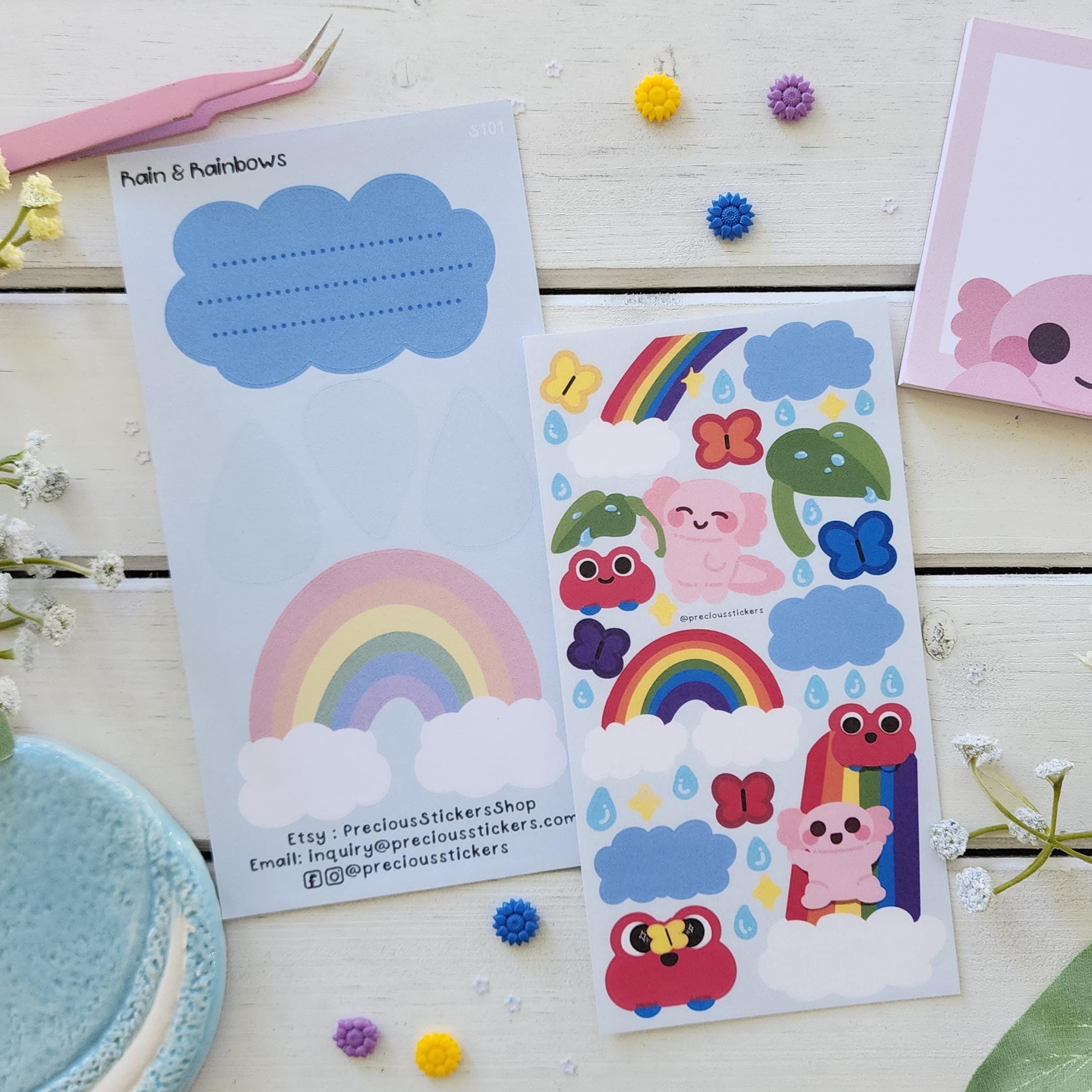 Rain and Rainbows Sticker Sheet | Cute Rainy Day Stickers | Kawaii ...