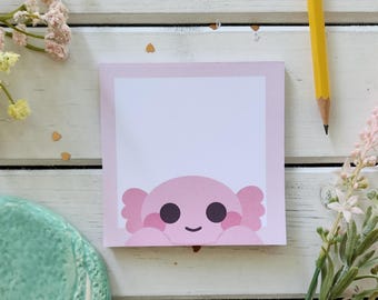 Axolotl Notepad | 30 Sheets 3.5 x 3.5 inch Handmade Notepad | Kawaii Memo Pad - Pink Stationery