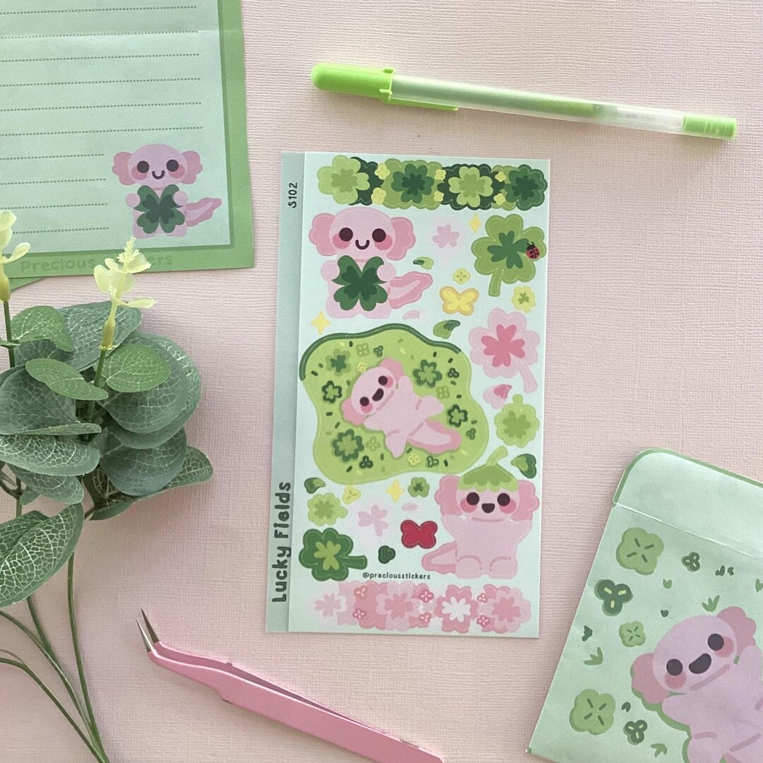 Lucky Fields Sticker Sheet | Clover Stickers, Lucky Stickers, Deco ...