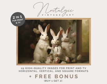Easter Printable Art, Vintage Easter Print, Rabbit Painting, Cottagecore Decor, Bunny Painting, Easter Frame Tv Art