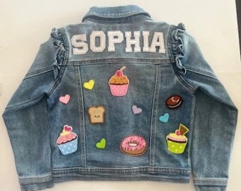 Kids Personalised Denim Jacket, Preloved, Patch Jacket, Jean Jacket, Birthday Gift, Christmas Gift, Kid, Toddler, Girl, Boy, Child, Bespoke