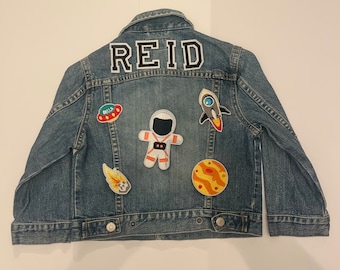 Kids Personalised Denim Jacket, Preloved, Patch Jacket, Jean Jacket, Birthday Gift, Christmas Gift, Kid, Toddler, Girl, Boy, Child, Bespoke