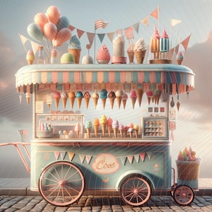 ヴィンテージ アイスクリーム カート 写真撮影用背景幕 スイートなお祝い用 200 x 150 cm プロフェッショナル スタジオ背景