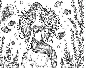 Coloring Pages mermaids, elves and fairies