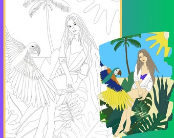 Beach girl coloring page