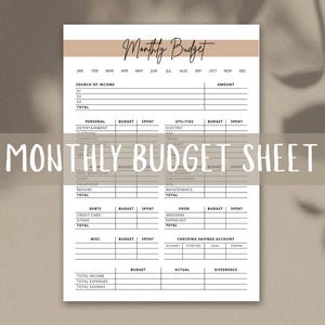 Monthly Budget Tracker, Monthly Budget Sheet, Monthly Budget Page, Monthly Budgeting, Budgeting, Personal Finance, PDF, Printable