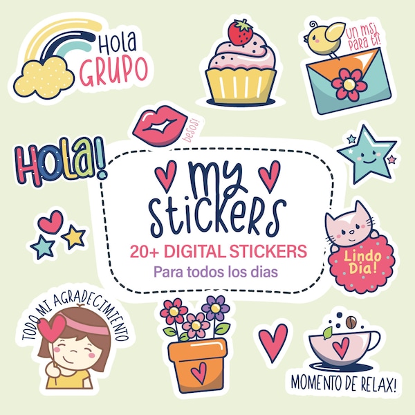 Everyday Digital Stickers +20 digital stickers for WhatsApp and social media.  A letter size sheet available for print and cut yourself.