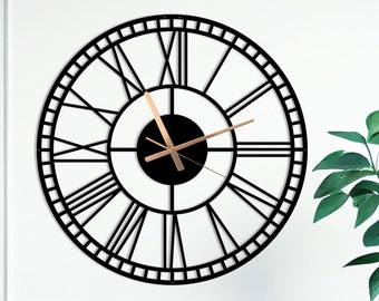 Geschenk für den Uhrenliebhaber, Große Wanduhr aus schwarzem Metall, Bauernhausdekor, Zeitzonenuhr, Geschenk für Sie, Horloge Murano, moderne Uhr.