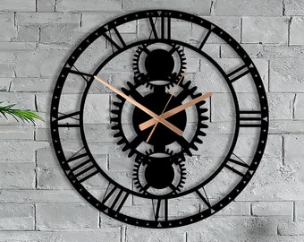 Large Gear Metal Wall Clock, Industrial Wall Clock, Modern Unique Wall Clock, Design Wall Clock, Wanduhr, Gift for Mother.