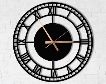 Living Room Clock, Black Numeral Clock, Large Modern Wall Clock, Roman Numeral Clock, Farmhouse Clock, Horloge Murale, Metal Wall Painting.