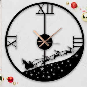 Modern Metal Christmas Wall Clock: Santa&#39;s Sleigh Silhouette