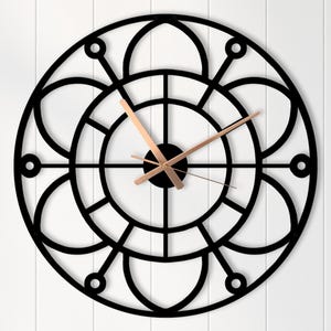 Geometric Metal Wall Clock: Large Silent Modern Art, Matte Black