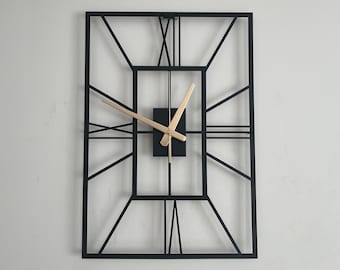 Reloj de pared de metal moderno rectangular, reloj de pared grande con números romanos únicos, decoración de metal para el hogar, reloj de metal pequeño, decoración de arte de metal, regalo para el hogar.