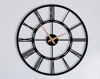 Roman Numeral Metal Clock for Kitchen, Unique Large Size Black Metal Clock, Farmhouse Clock, Large Wall Clock, Time Zone Clock, Gift for Mom