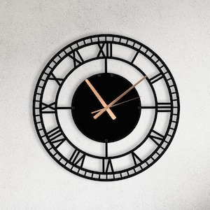 Large Modern Wall Clock - Black Numeral Roman Numeral Clock, Farmhouse Decor, Metal Wall Clock for Living Room, Elegant Horloge Murale