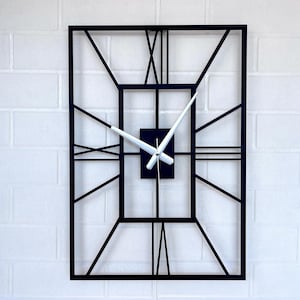 Large Rectangle Metal Wall Clock: Modern Roman Numeral Design