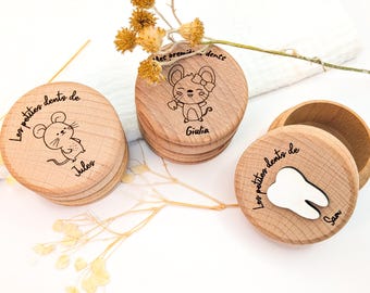 刻印入り木製歯入れ – 初めての歯のギフトセット、お子様へのギフト、歯の妖精、お子様の記念品